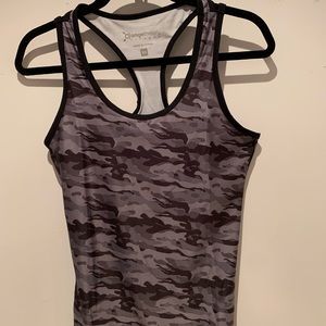 Orangetheory camo tank with back cutout detail. Black and gray. Size XS